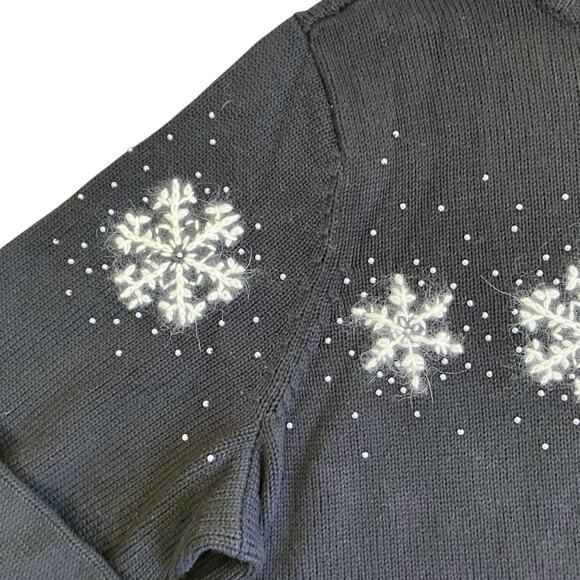 Quacker Factory Sz 1X Holiday Cardigan w Embroidered & Beaded Snowflakes Flaws - Picture 6 of 16